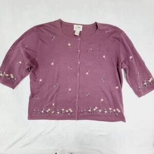 Christopher & Banks Hand Embroidered Flower Cardigan Mauve Size XL
